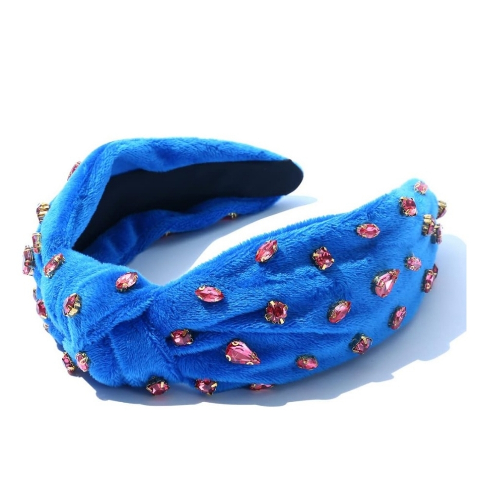Blue Jeweled Plush Headband - Women Accessories